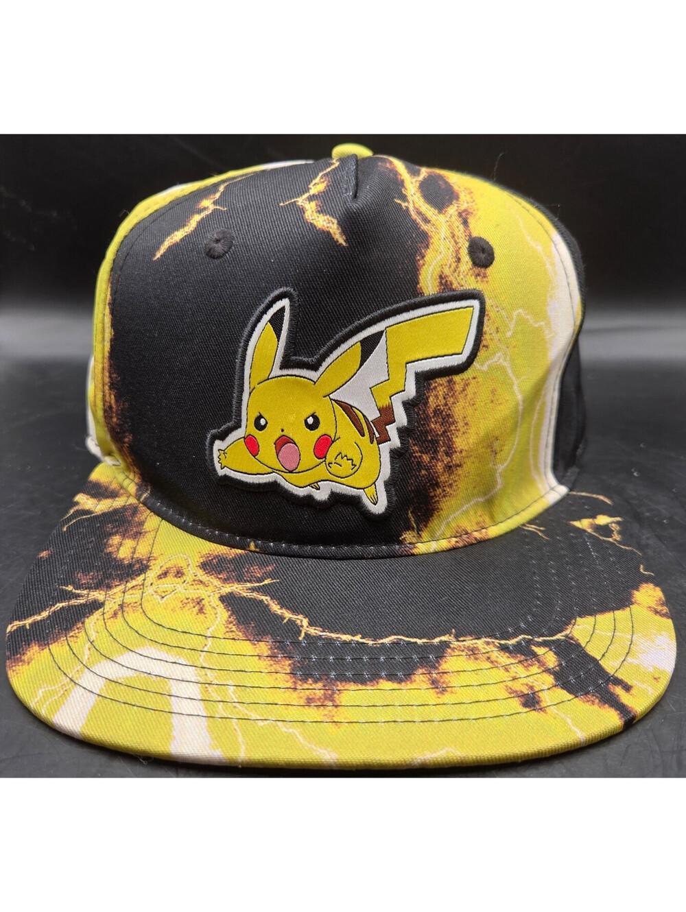 BIOWORLD Pokemon Pikachu Snapback Hat OSFM Black Yellow Lightning Adjustable